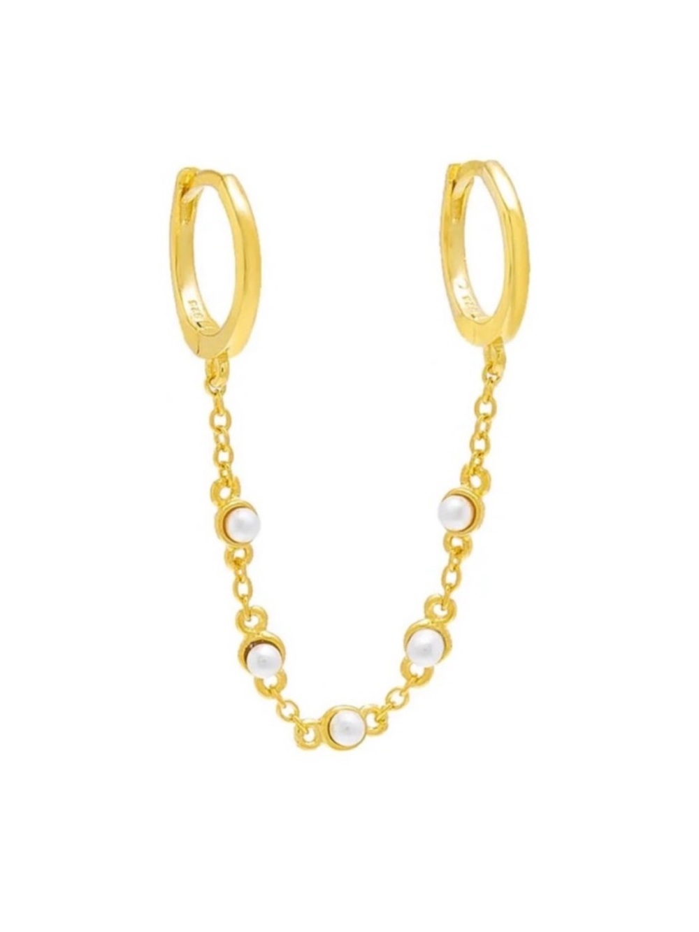 Adina Eden 14k Tiny Double Pearl Chain Huggie Earring